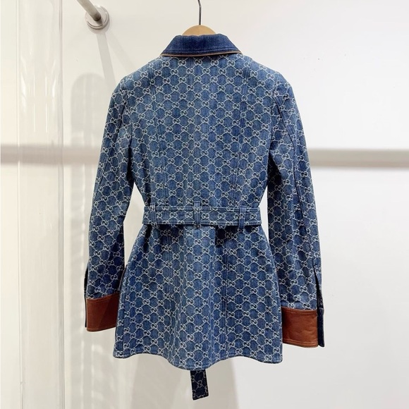 🚩steal Authentic Gucci Blue Denim Jacket with Brown Leather Details - Picture 2 of 6